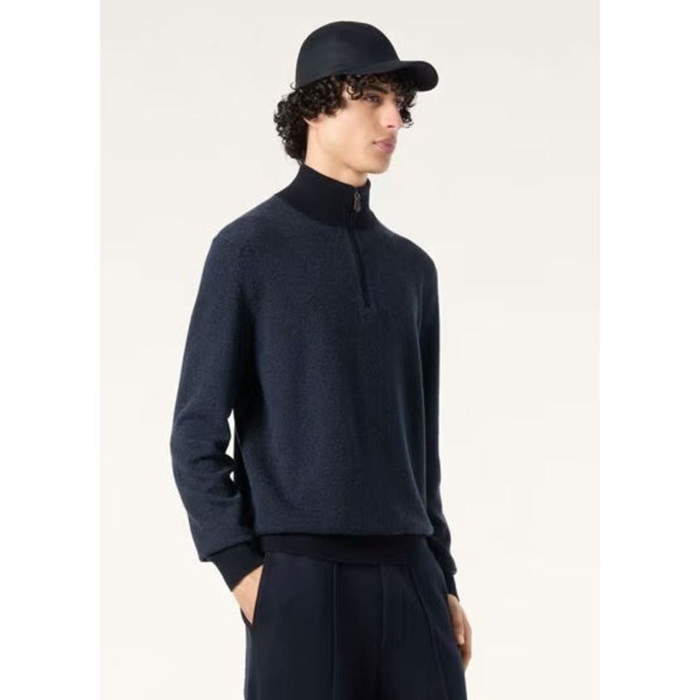 Loro Piana Mens Roadster Pull 100% Cashmere 1/4 Zip Sweater sz 48 Midnight Blue